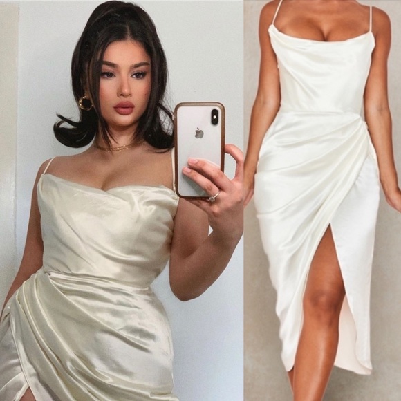 House of CB Dresses & Skirts - House of CB Reva Dress in Ivory satin size Medium NWOT white midi